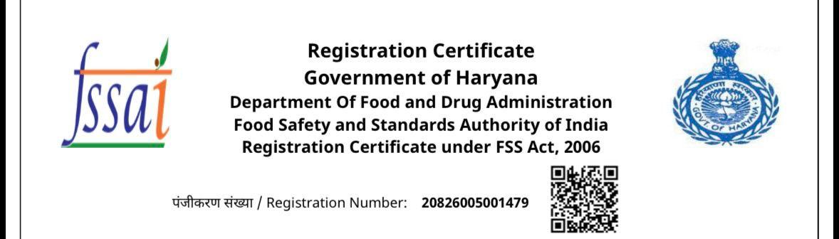 Brew It Forward FSSAI registration certificate