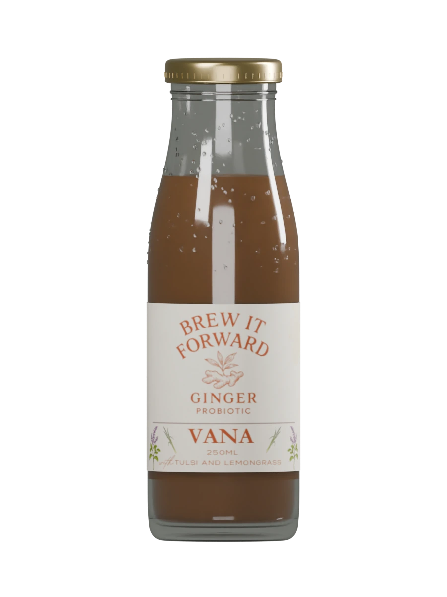 Vana ginger ferment with its tulsi and lemongrass label